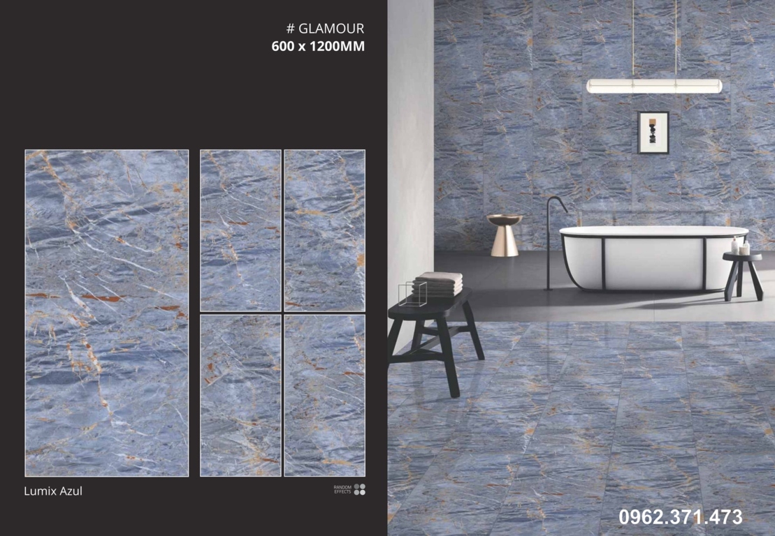 Mặt tiền gạch 60x120 xanh giả đá